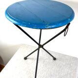 Folding pedestal table in wrought iron and wood