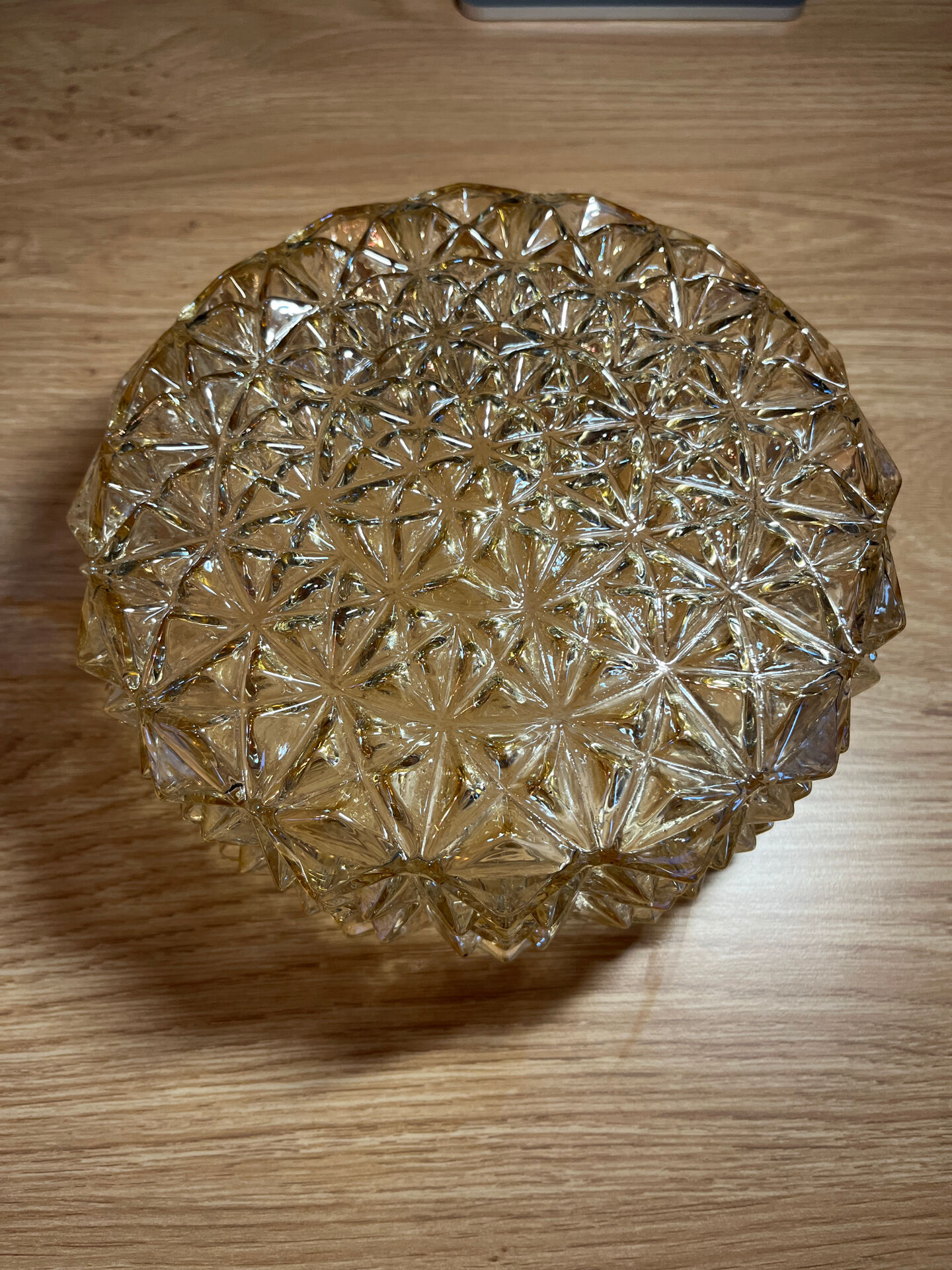 Pair of amber pressed glass ceiling globes Vianne – 1960s