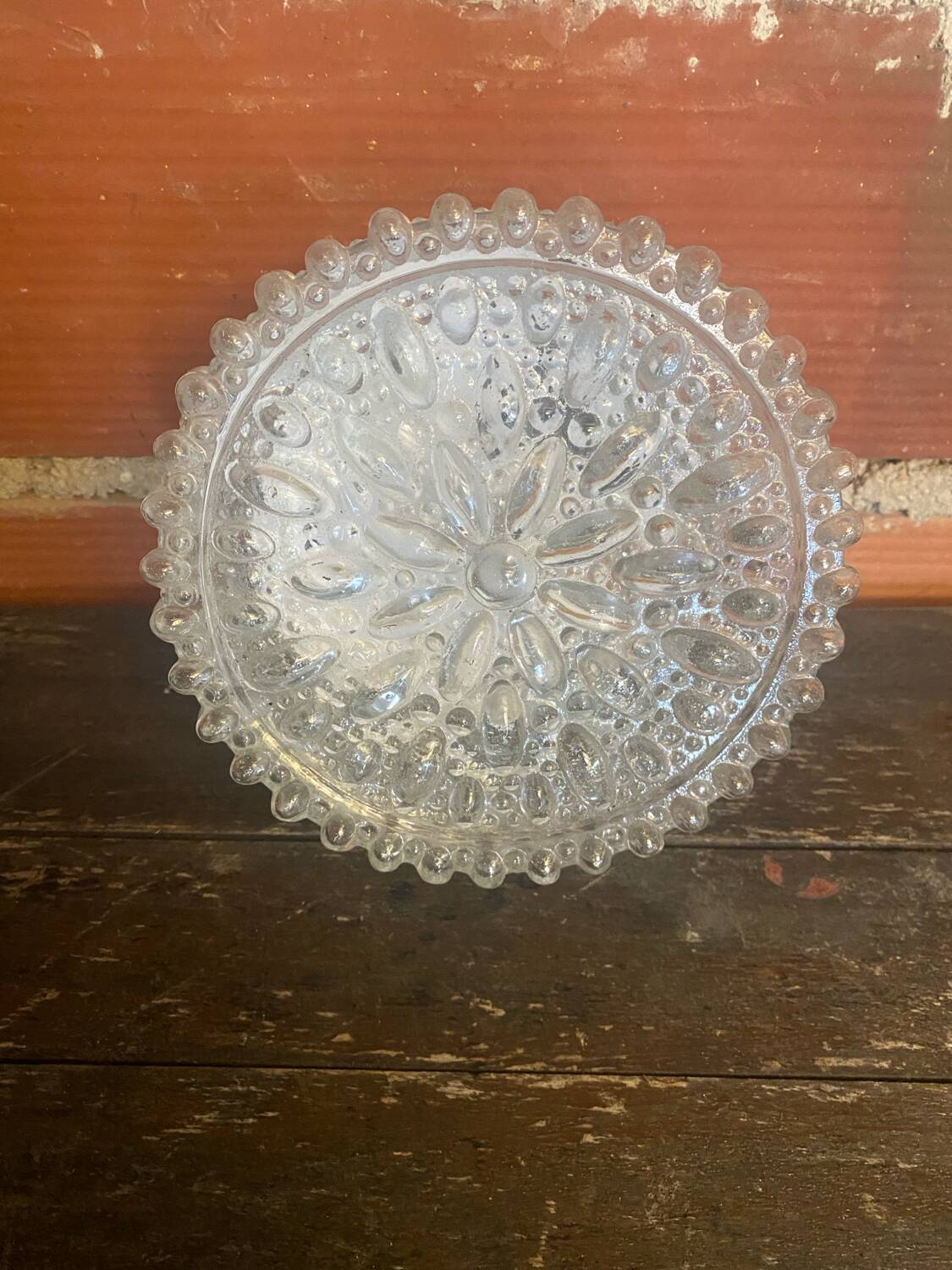 Vintage White Metal Support + Moulded Glass Ceiling Light Fixture