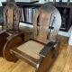 Pair of Art Deco armchairs in wood and cane.