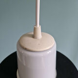 A pair of Scandinavian pendant lights in white opaline and black lacquered metal, 1960.