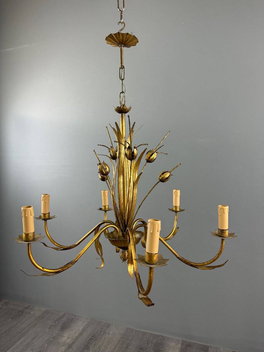 Gilded metal chandelier, Italy, circa 1950