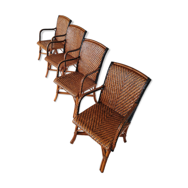 4 fauteuils en rotin et bambou, années 1960