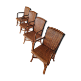 4 fauteuils en rotin et bambou, années 1960