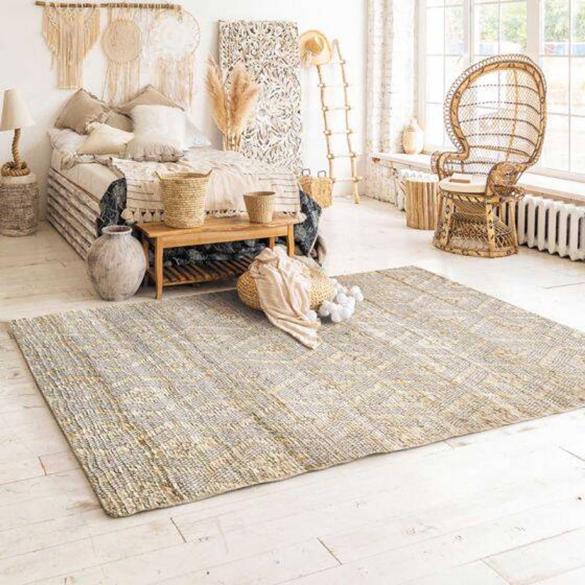 Tapis tressé en jute motifs losanges 120x170 cm