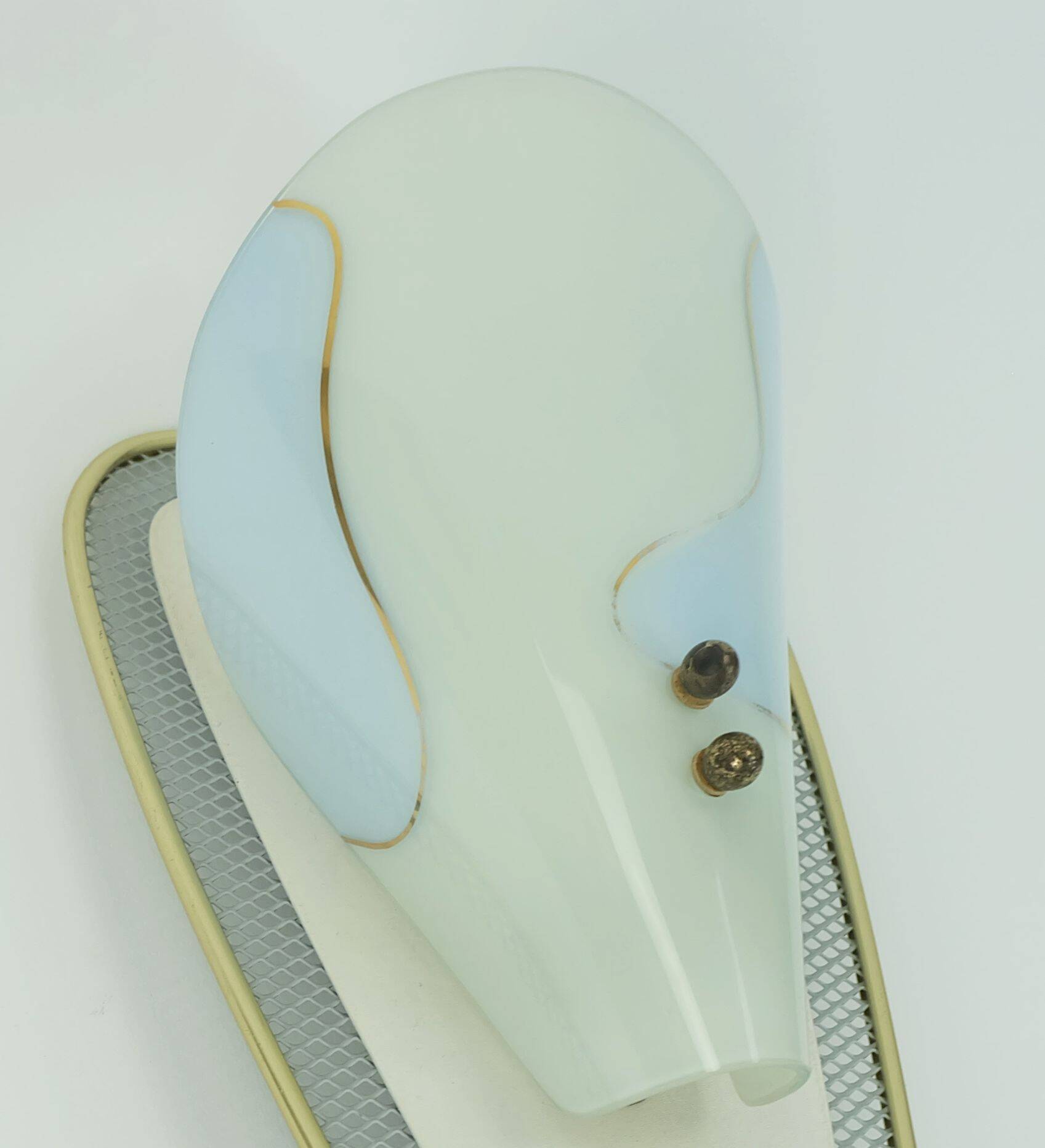 1950s sconce metal mesh and brass with glass shade
