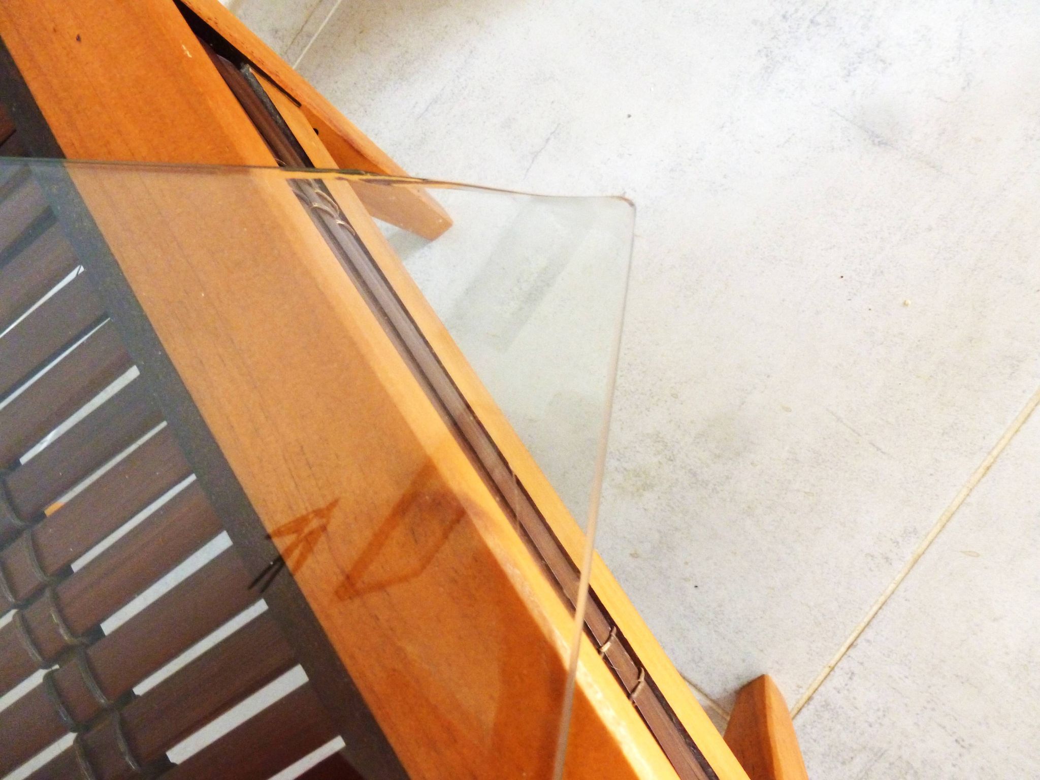 Small coffee table, bamboo wood and glass coffee table, Indonesian table