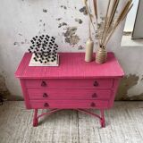 Vintage pink rattan chest of drawers