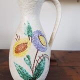 Vintage Scheurich Hand-Painted Fat Lava Vase with Handle - 1960s - Flowers - West Germany