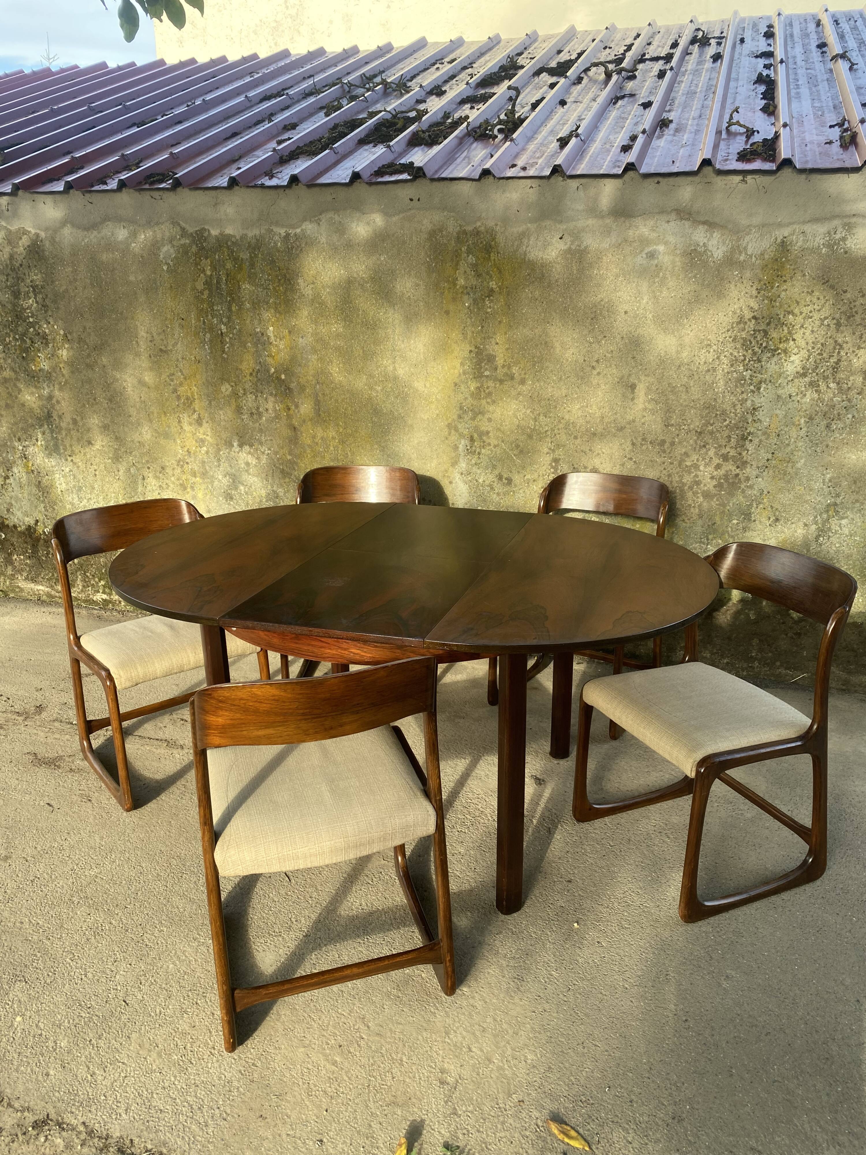 Vintage Baumann sleigh chairs with table