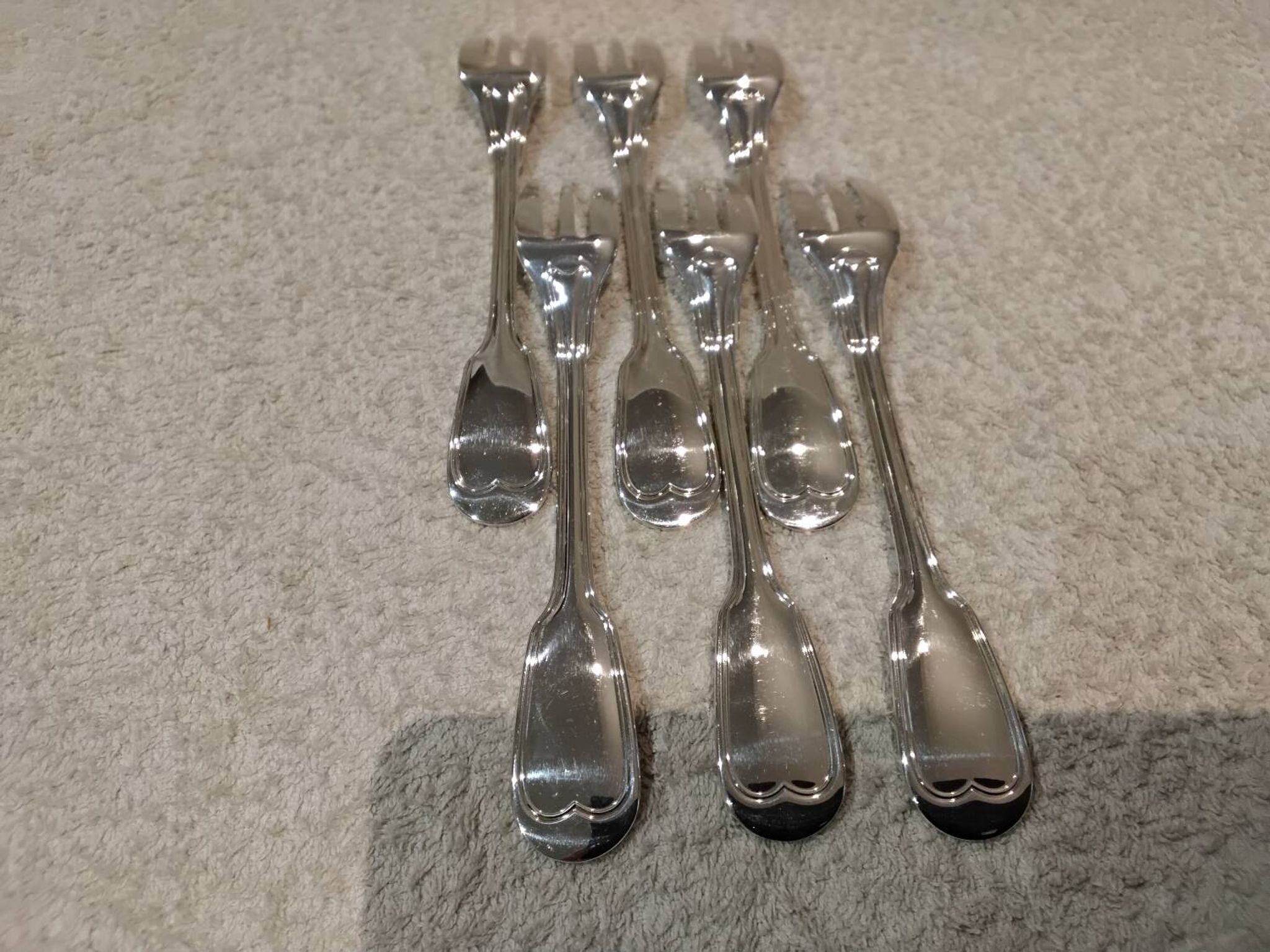 6 silver-plated metal cake forks by Christofle Chinon, 16cm