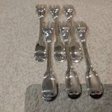 6 fourchettes à gateaux métal argenté orfèvre Christofle Chinon 16cm