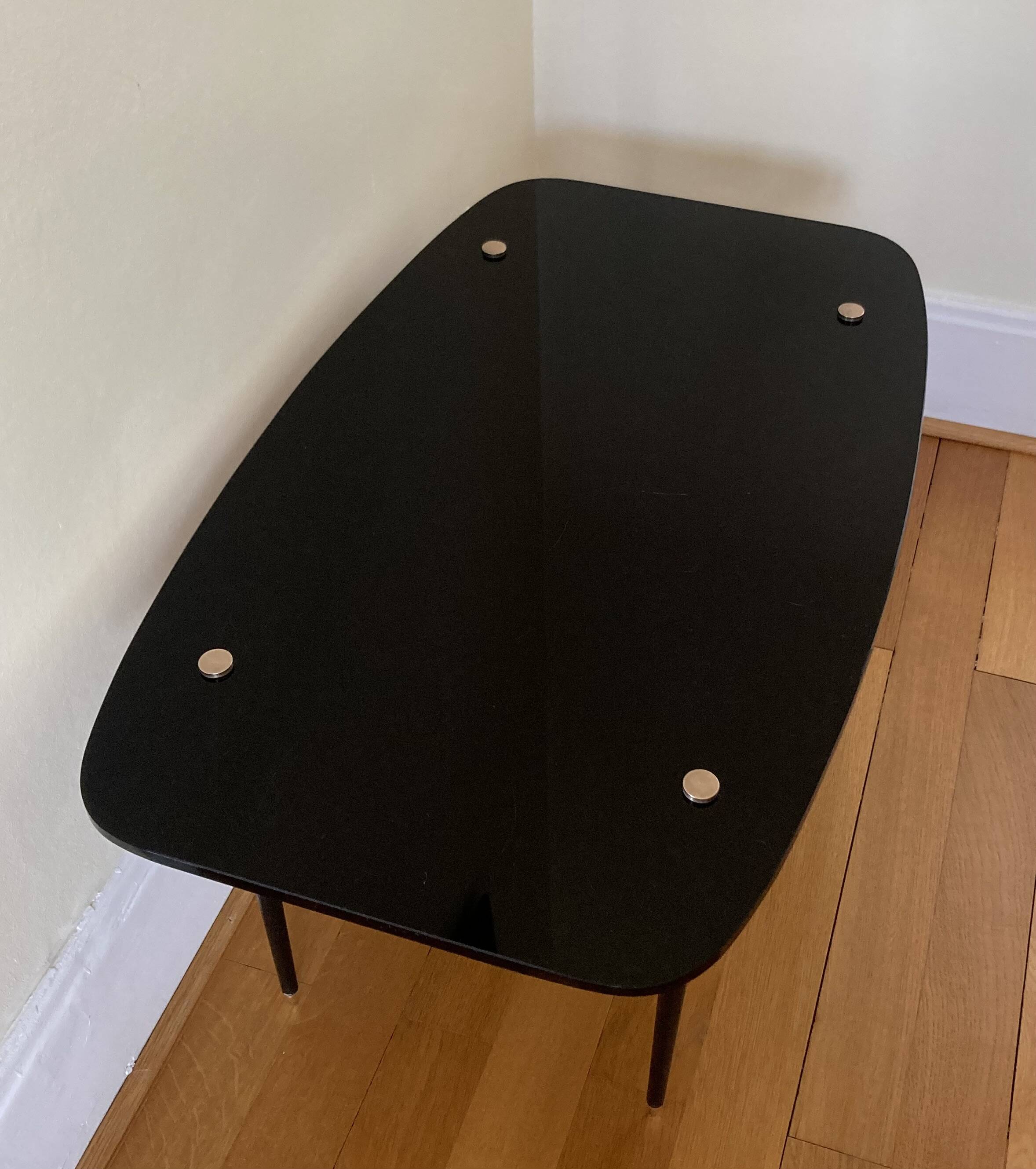 Black glass and metal coffee table from the 50s