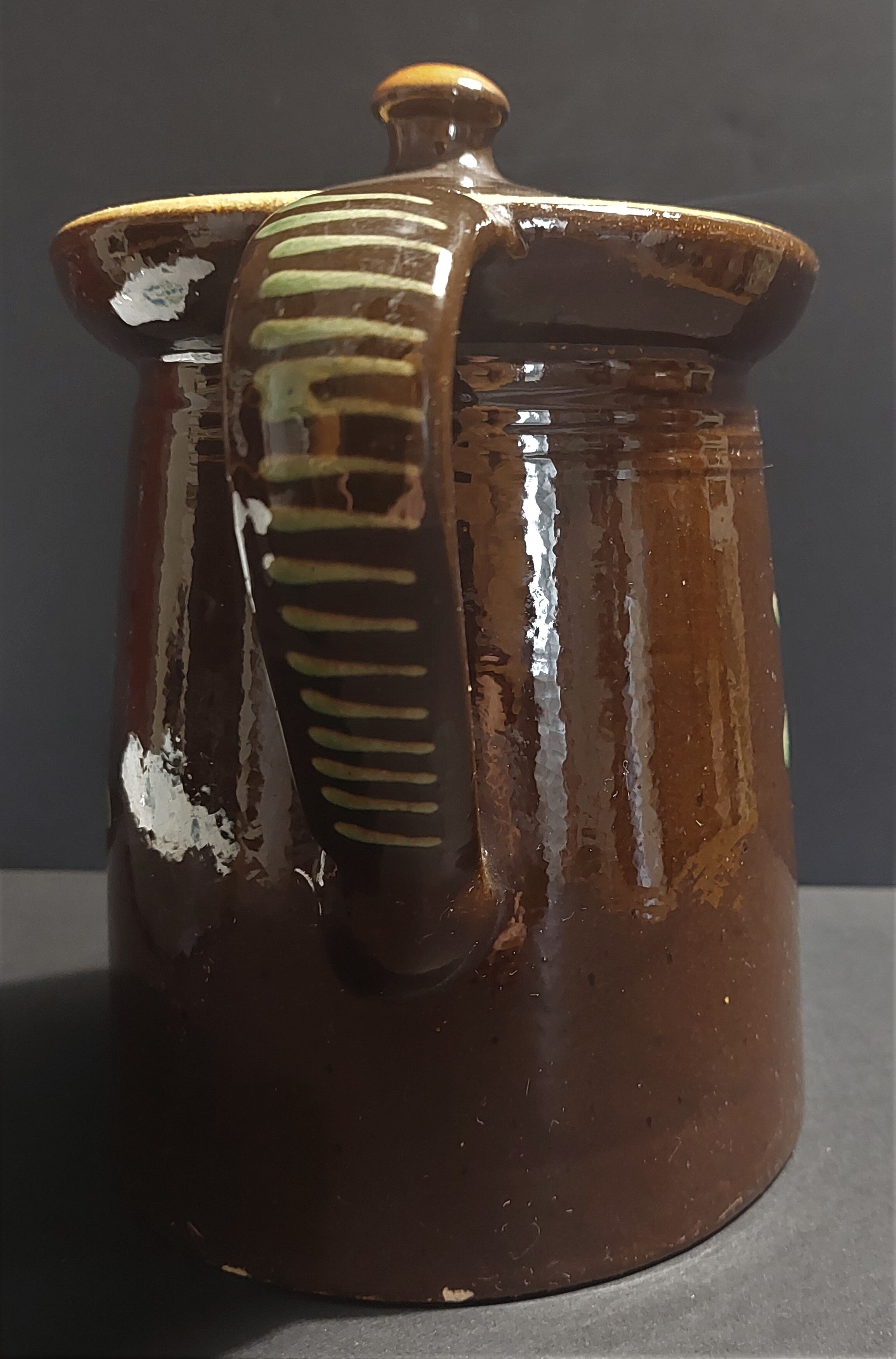 Pitcher covered glazed terracotta alsace Soufflenheim XXth