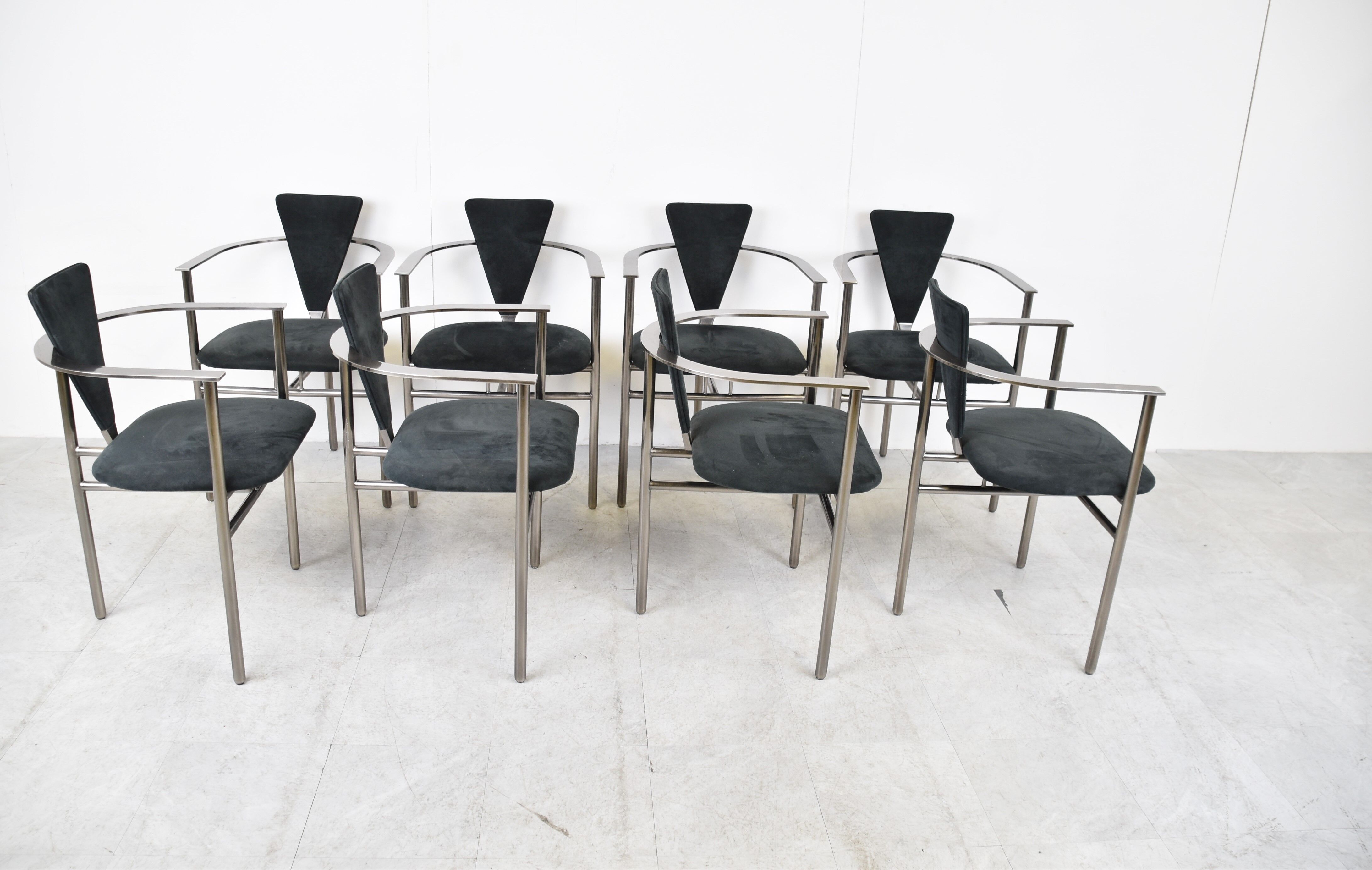 Set of 8 post modern dining chairs by Belgochrom, 1980s