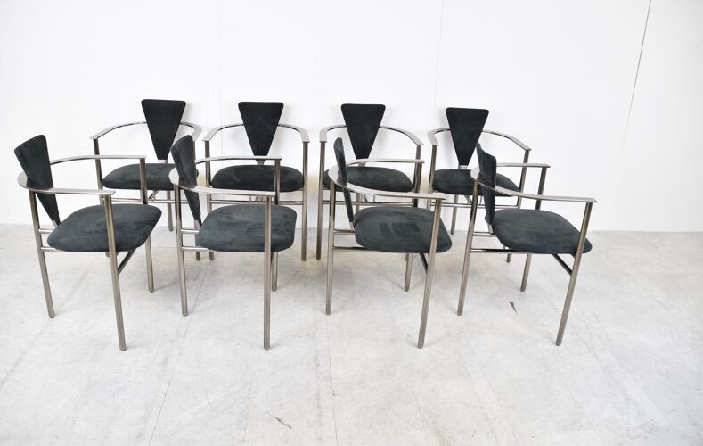 Set de 8 chaises de salle à manger post-modernes par Belgochrom, années 1980