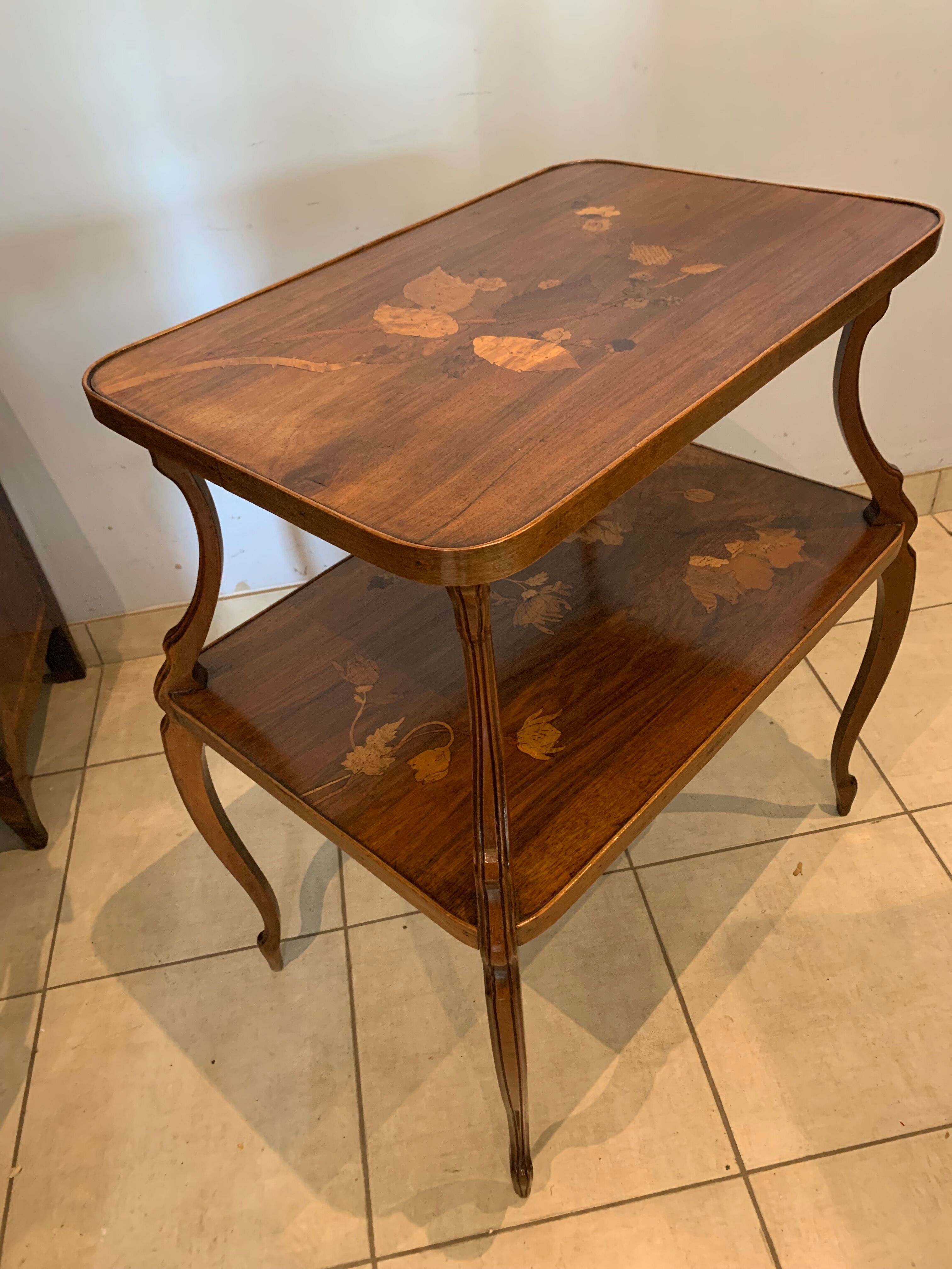Pedestal table with two inlaid trays xx century School Of Nancy