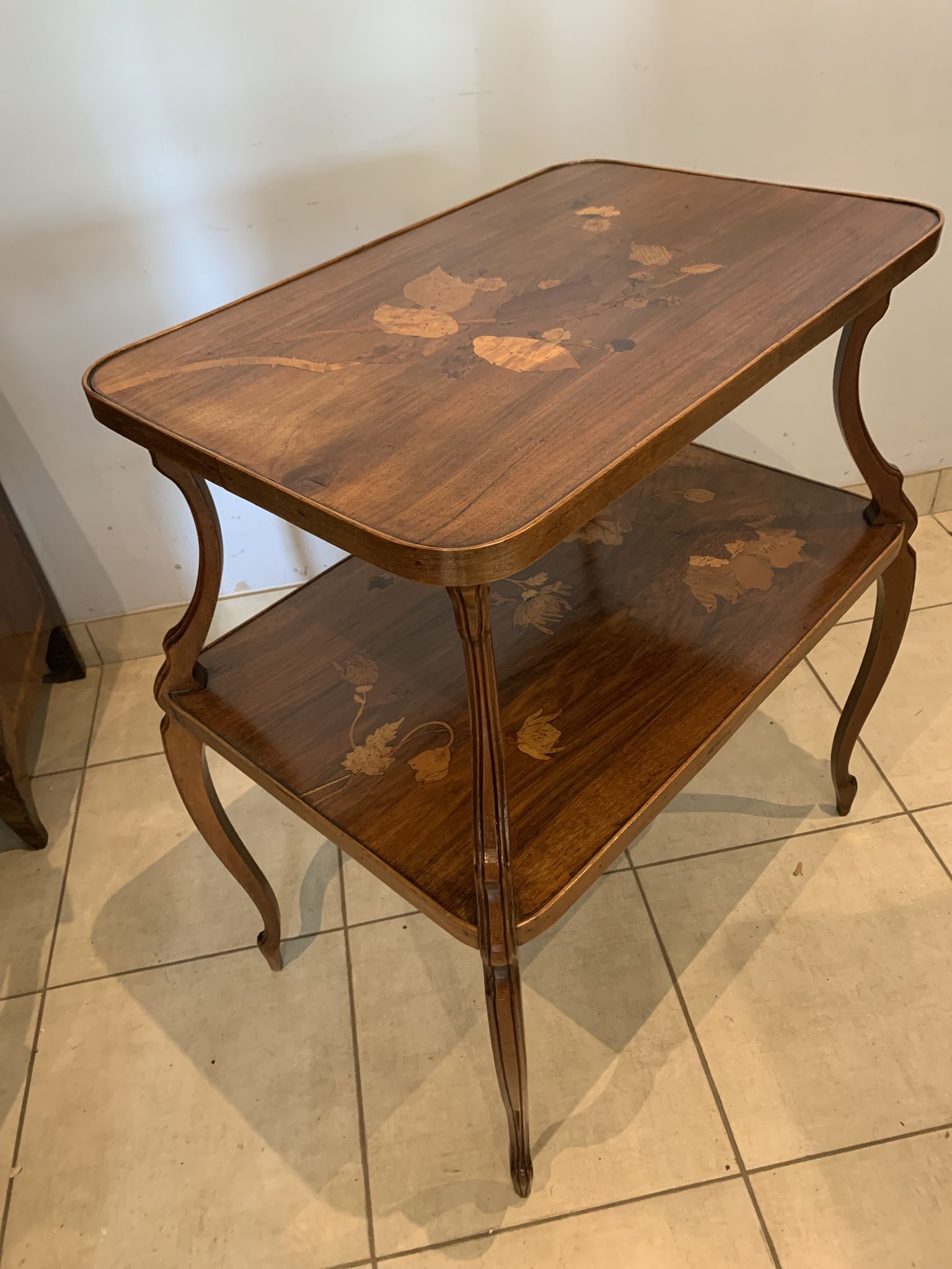 Pedestal table with two inlaid trays xx century School Of Nancy