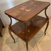 Pedestal table with two inlaid trays xx century School Of Nancy