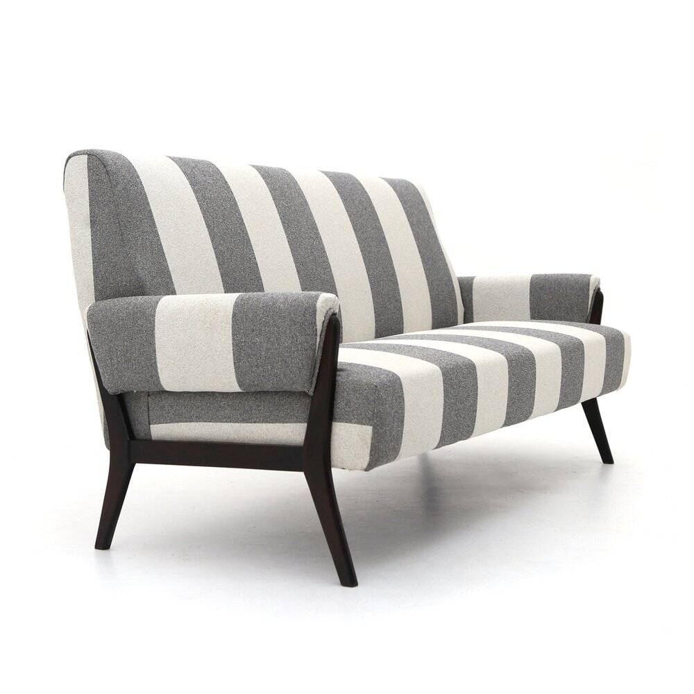 Three-seater wooden sofa, 1950s.