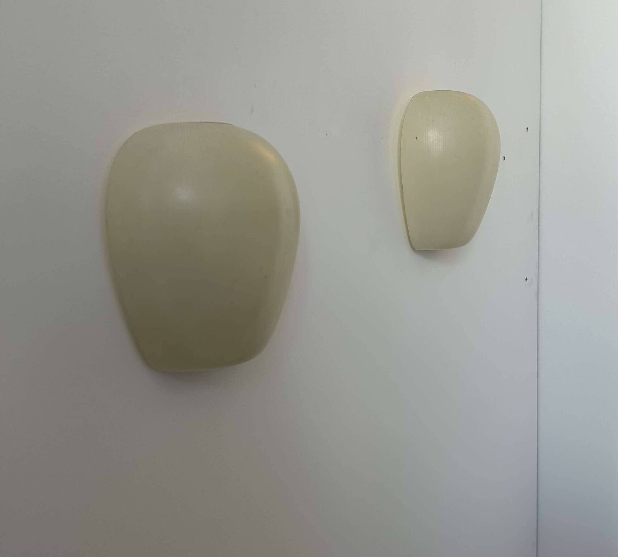 Pair of vintage wall lights, striated opaline white glass, France 1950