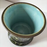 Old Sarreguemines cache-pot in Majolica style with relief decoration.