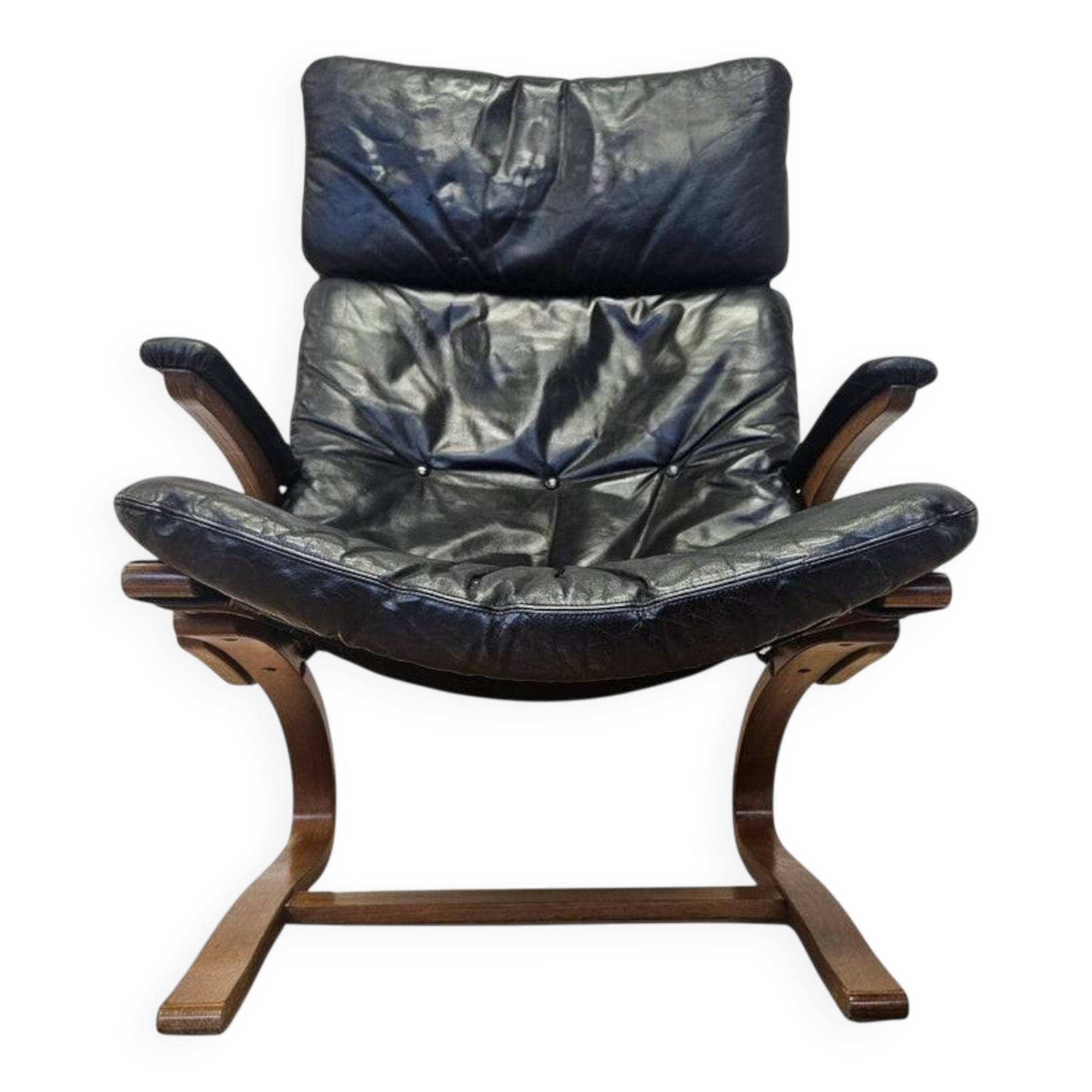 Kengu leather lounge chair by Elsa and Nordahl Solheim Rybo Rykken, Norway, 1960s
