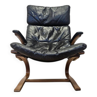 Kengu leather lounge chair by Elsa and Nordahl Solheim Rybo Rykken, Norway, 1960s
