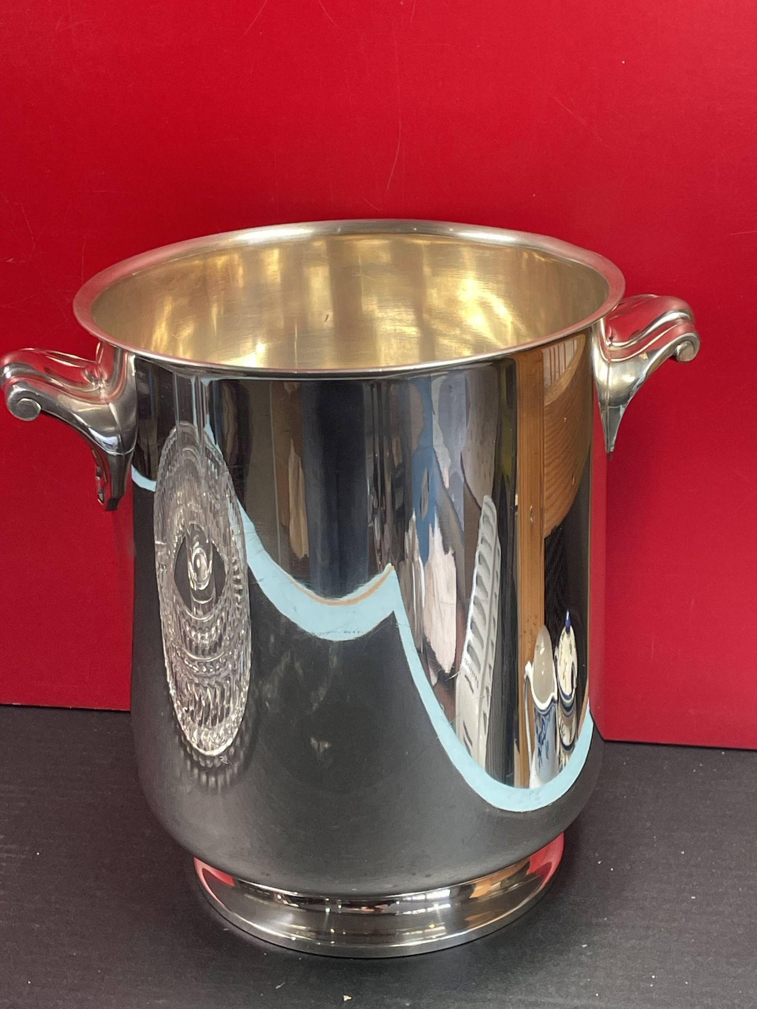 Champagne bucket cooler silver metal shell socket, Gallia Christofle