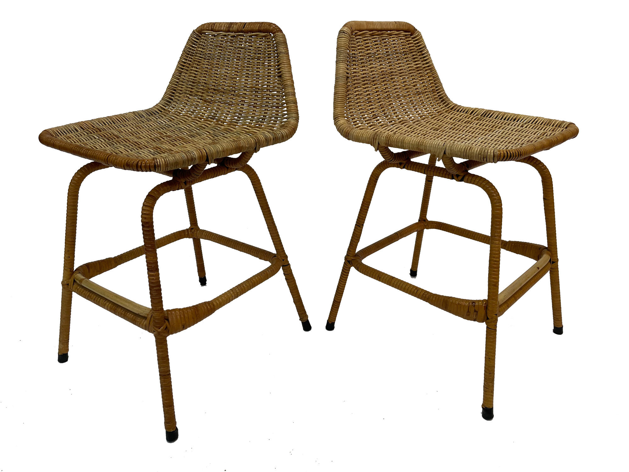 Suite of six vintage bar stools in rattan design Rohe 1960