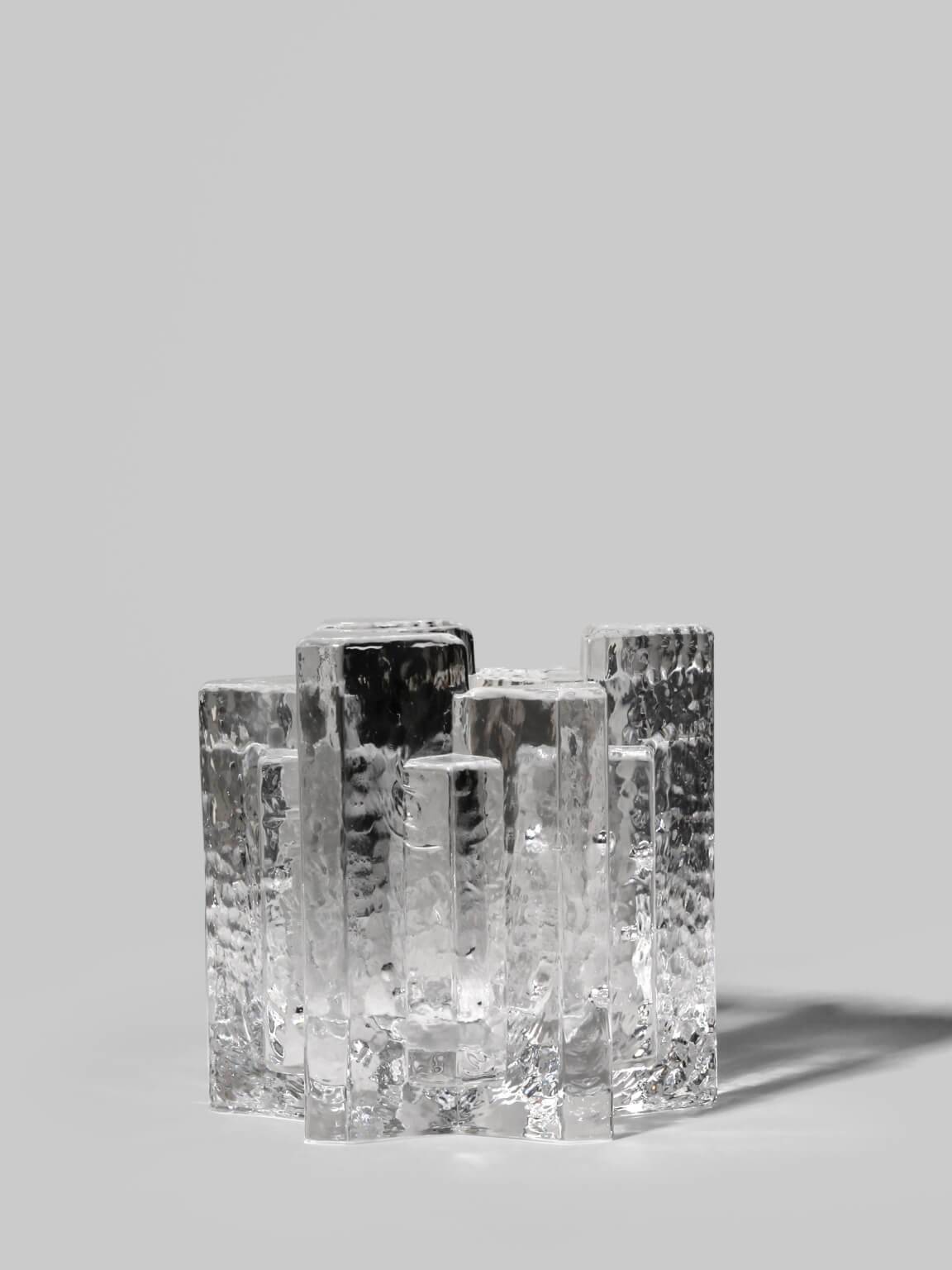 Brutalist Swedish Crystal Glass Candle Holder