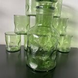Set of carafe and 9 bubble glass glasses from the 70s