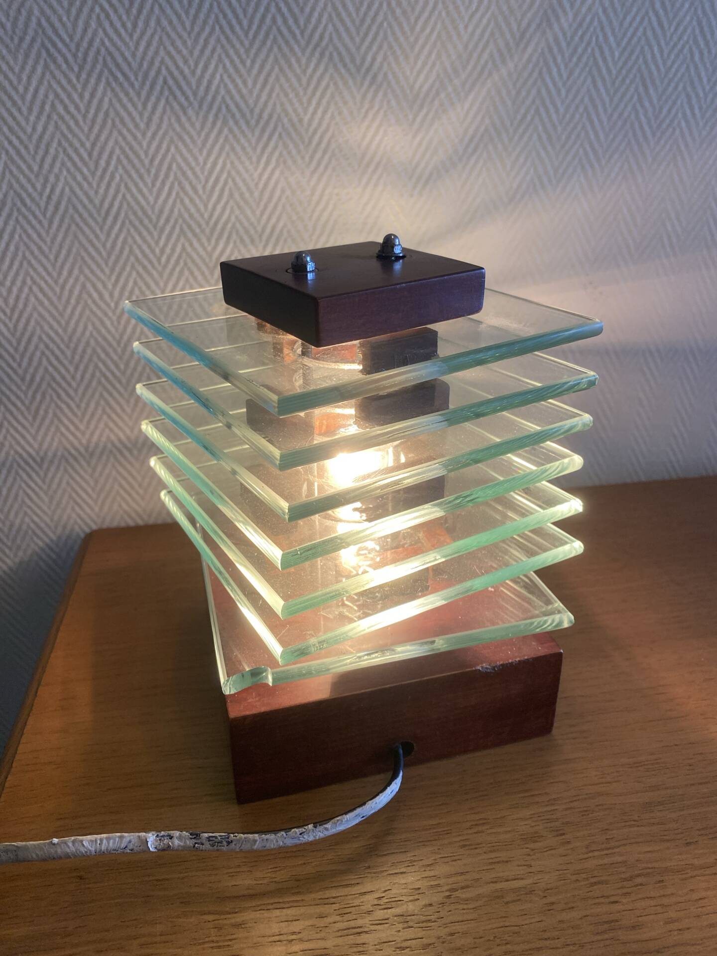 Vintage stepped glass lamp in Desny style