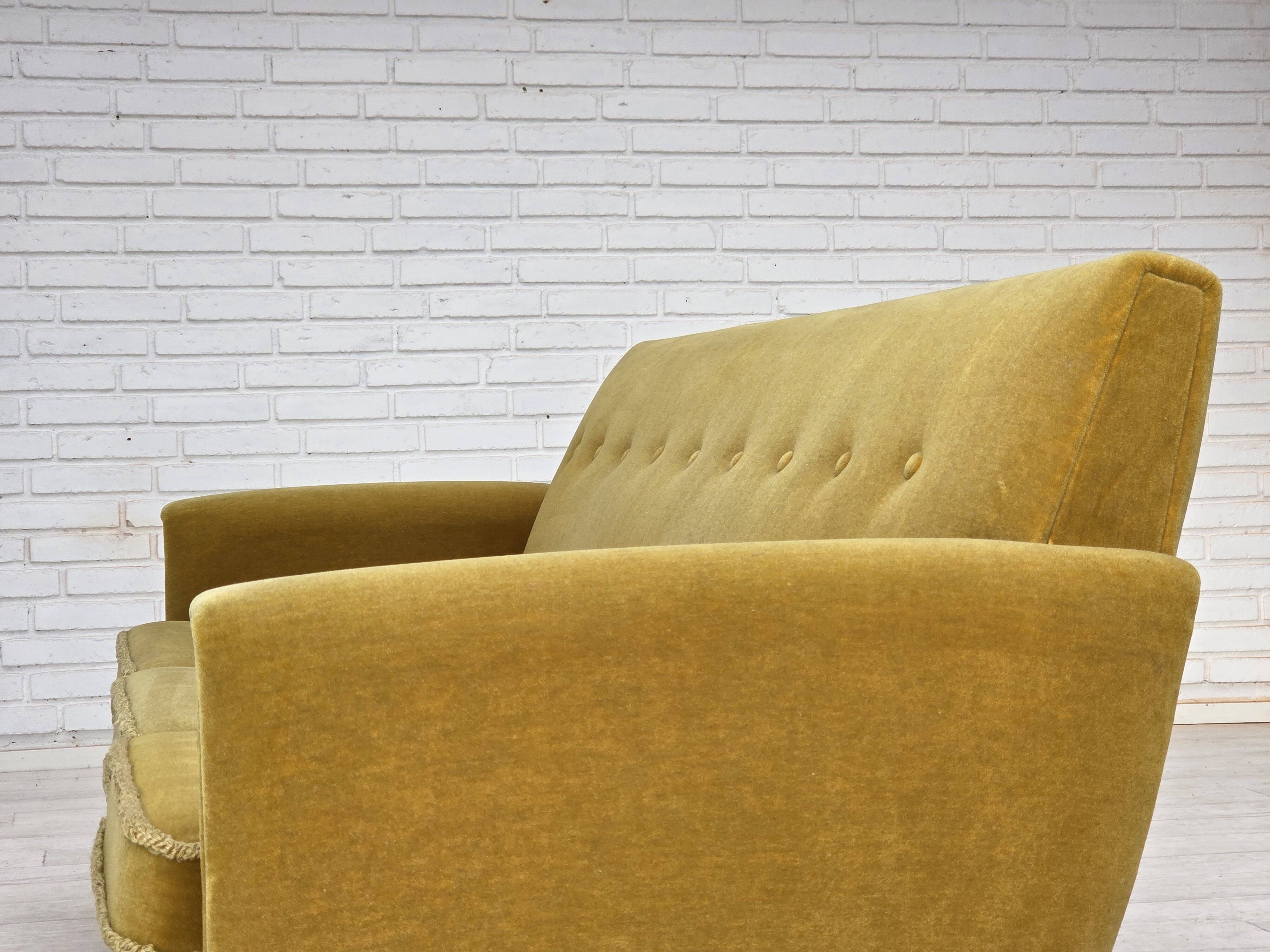 1970s, Danish 3-seater sofa, original light green furniture velour.