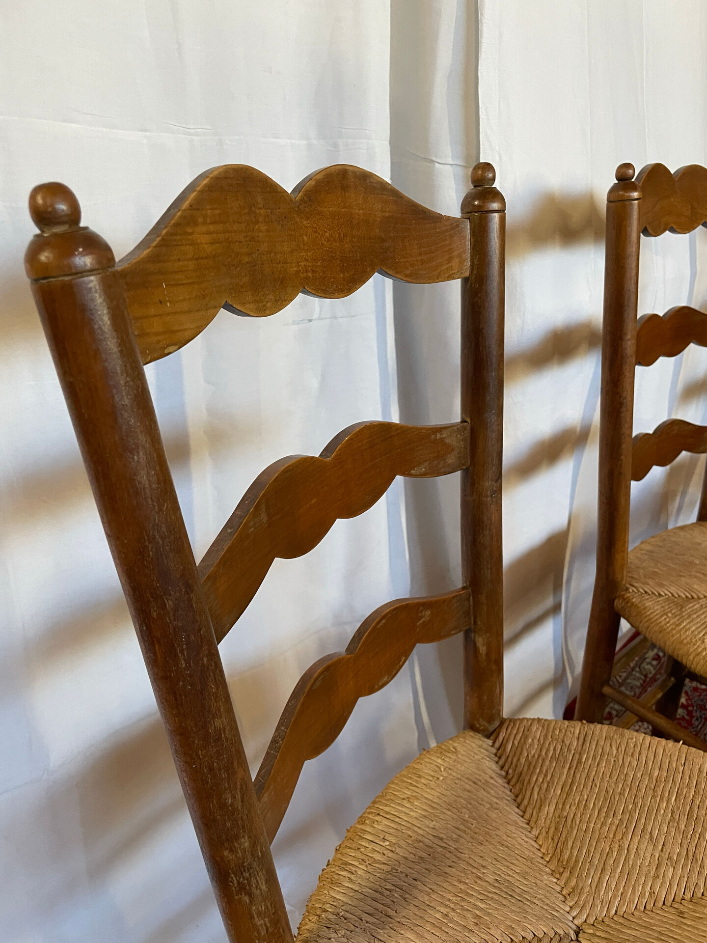 Set of 4 vintage wooden and straw chairs