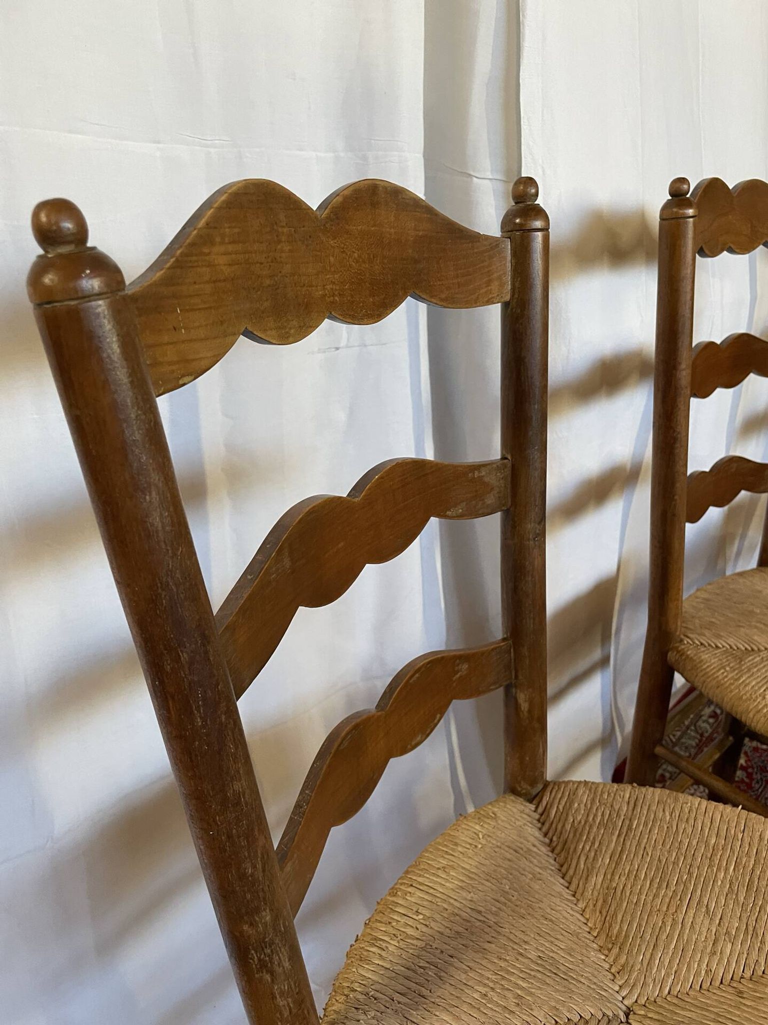 Set of 4 vintage wooden and straw chairs