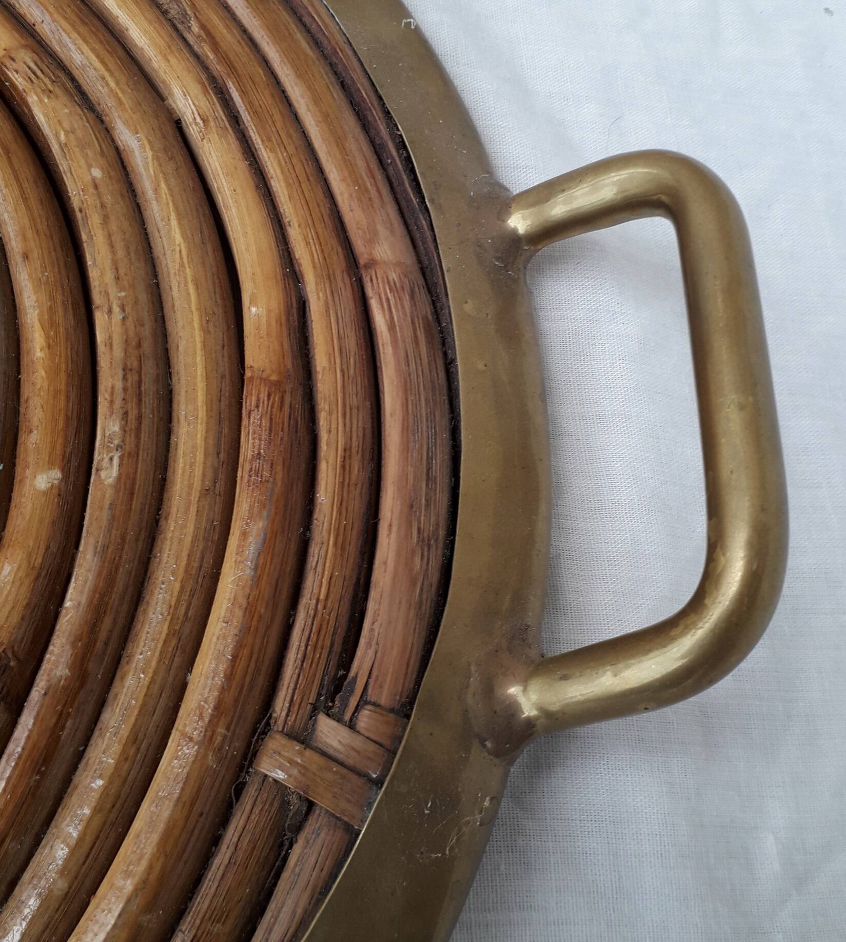 Rattan and brass tray