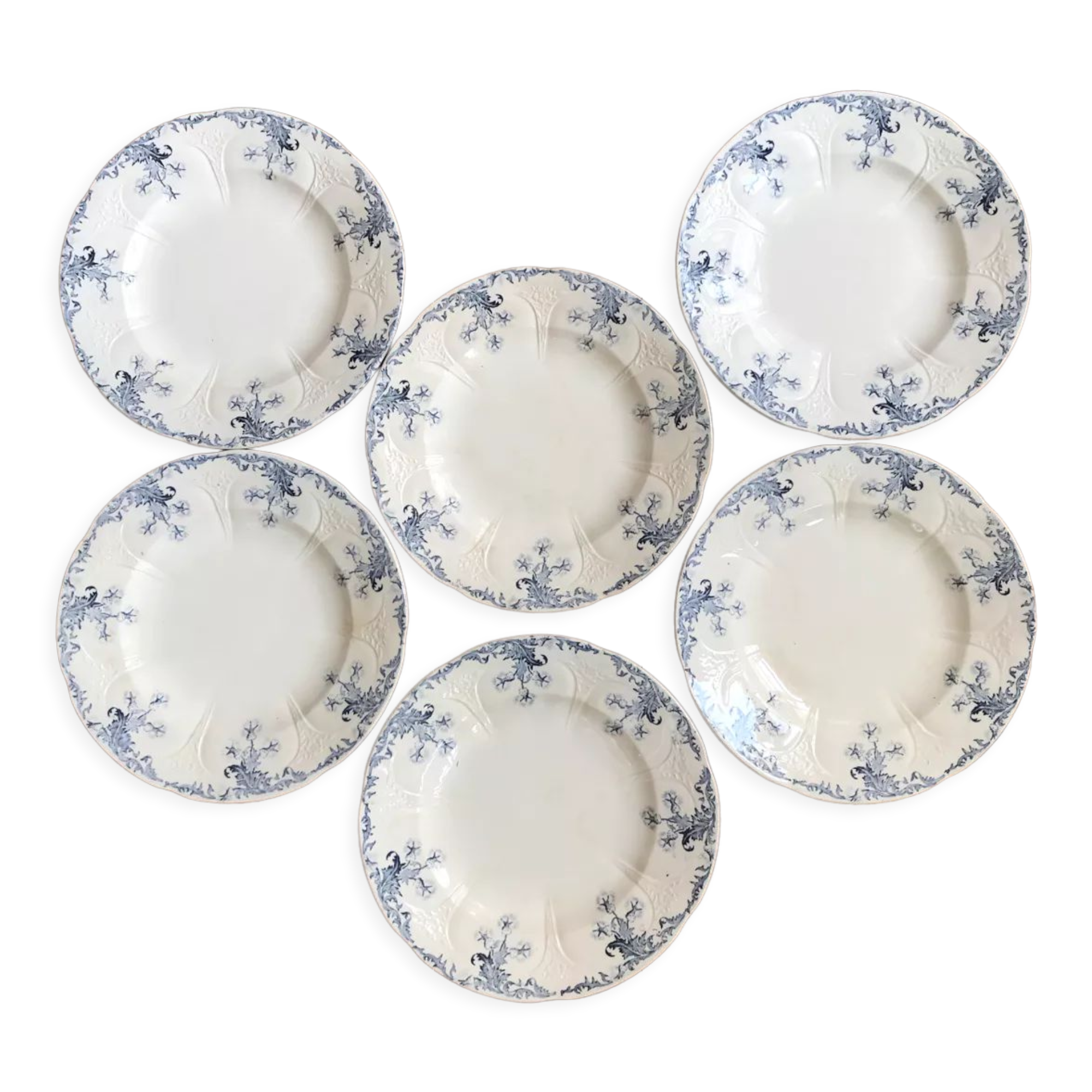 Série de 6 assiettes plates anciennes Longwy