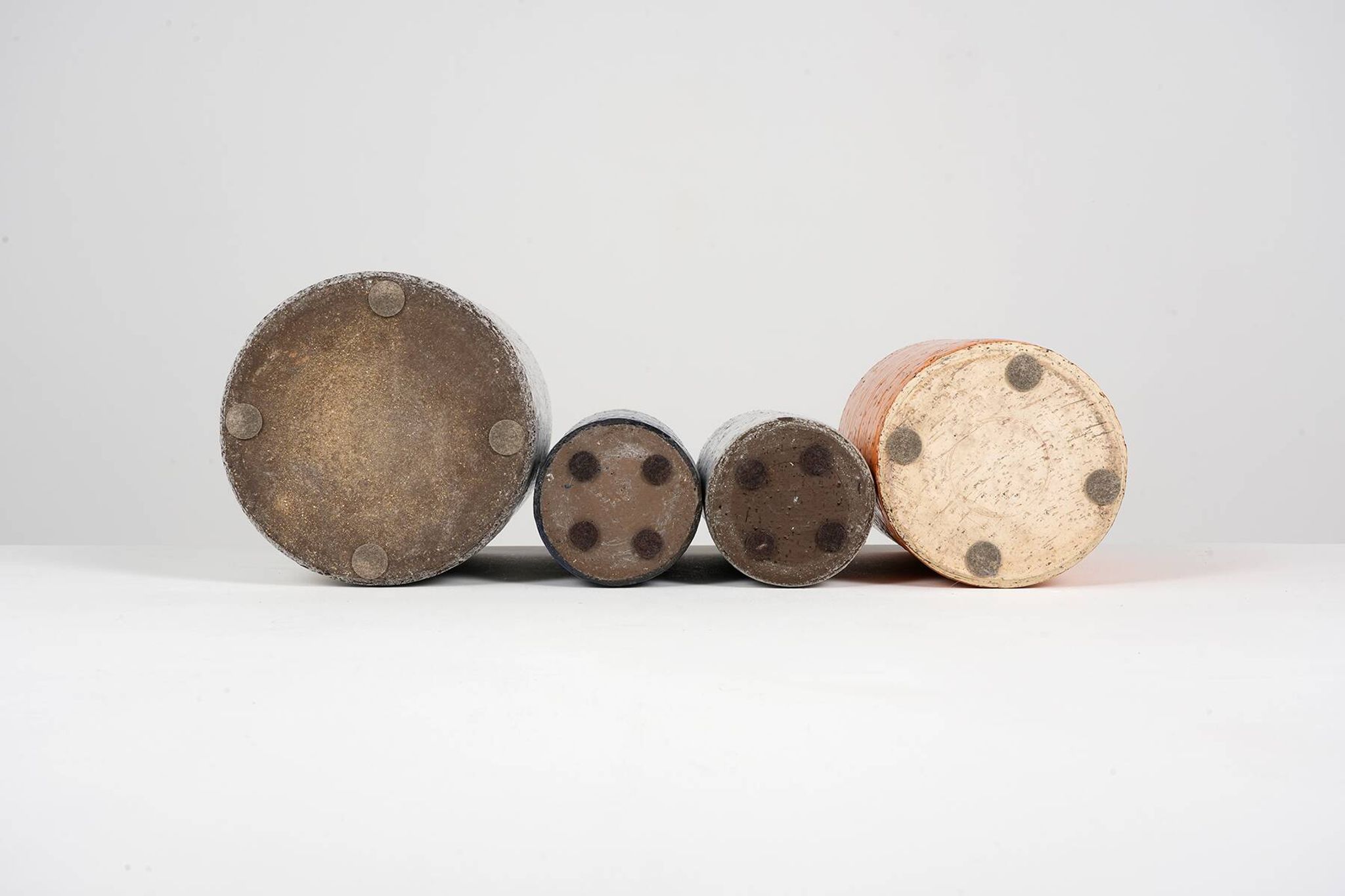 Set of rolled vases in chamotte clay from the 1960s.