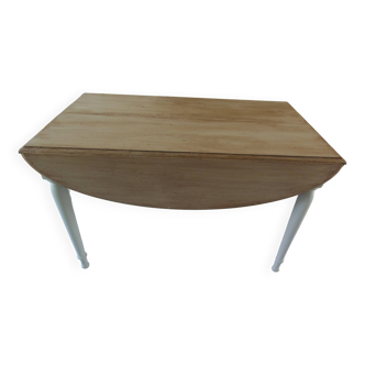 Flap table, pearl gray patinated base with waxed finish, medium oak waxed wood top