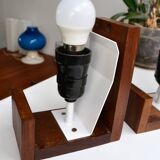 Pair of Louis Kalff opaline and teak wall lights from the 50s/60s