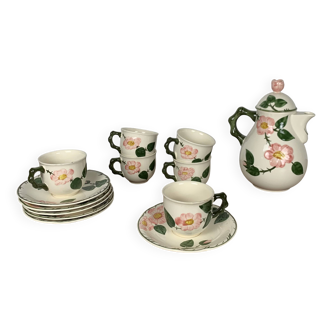 6 teacups + saucers + teapot Villeroy & Boch "Wild Rose" 1970