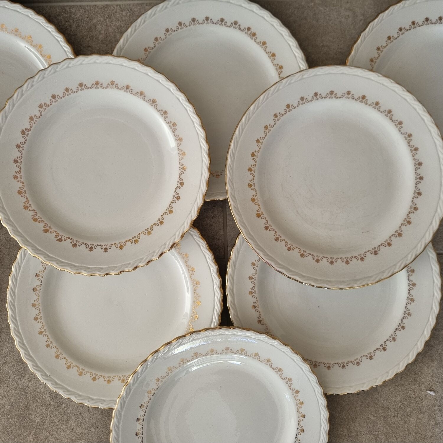 24 vintage L'amandimoise earthenware plates