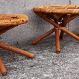 Low wicker and rattan stools, 1970s. (Set of 3)