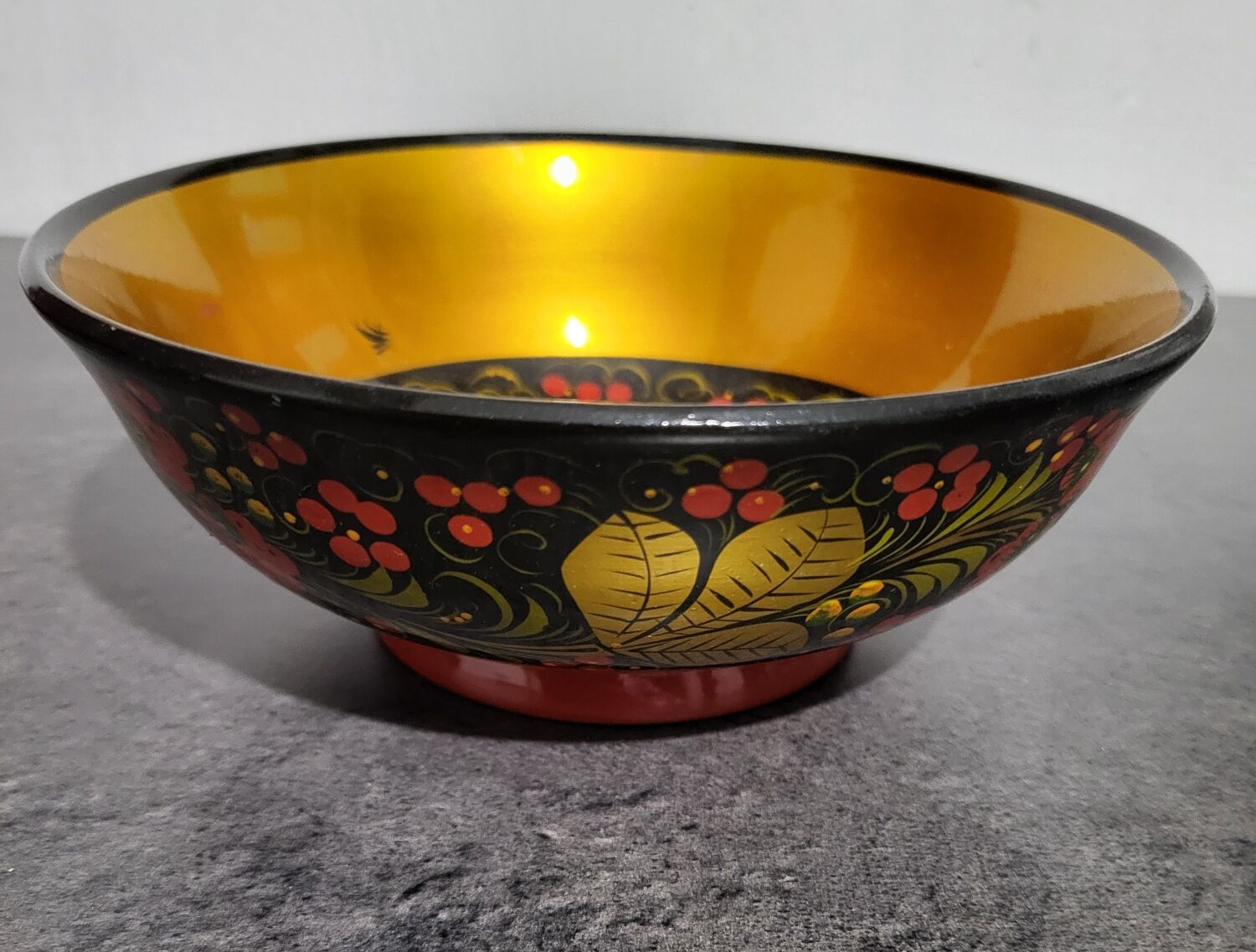 Vintage Soviet Khokhloma wooden bowl in excellent condition.