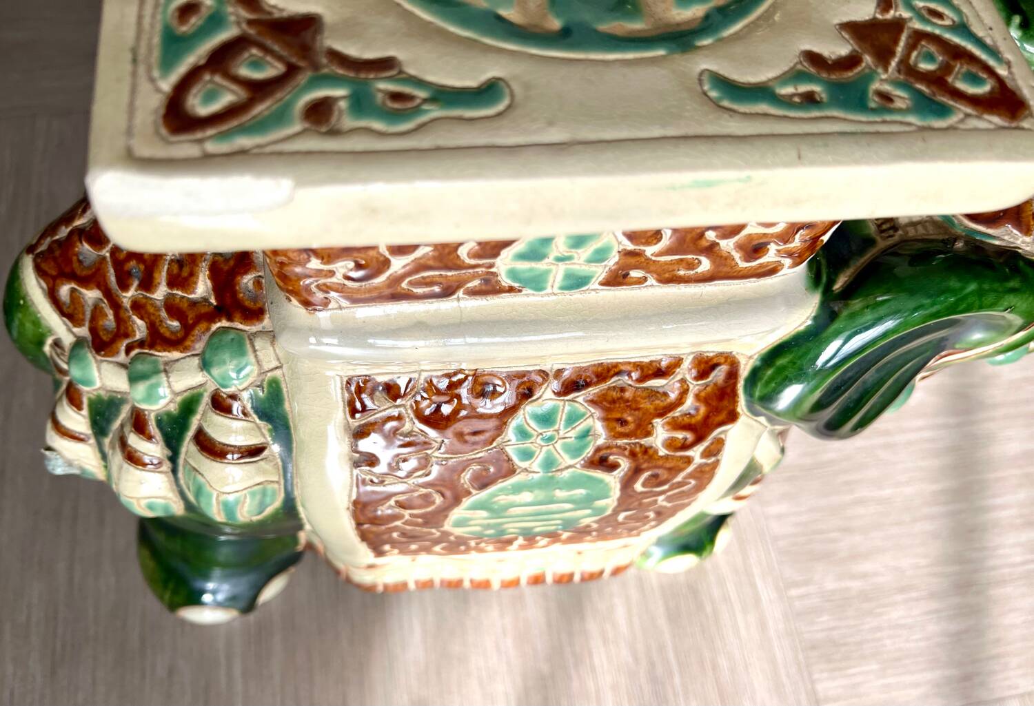 Enameled Ceramic Elephant, Plant Holder, Stool