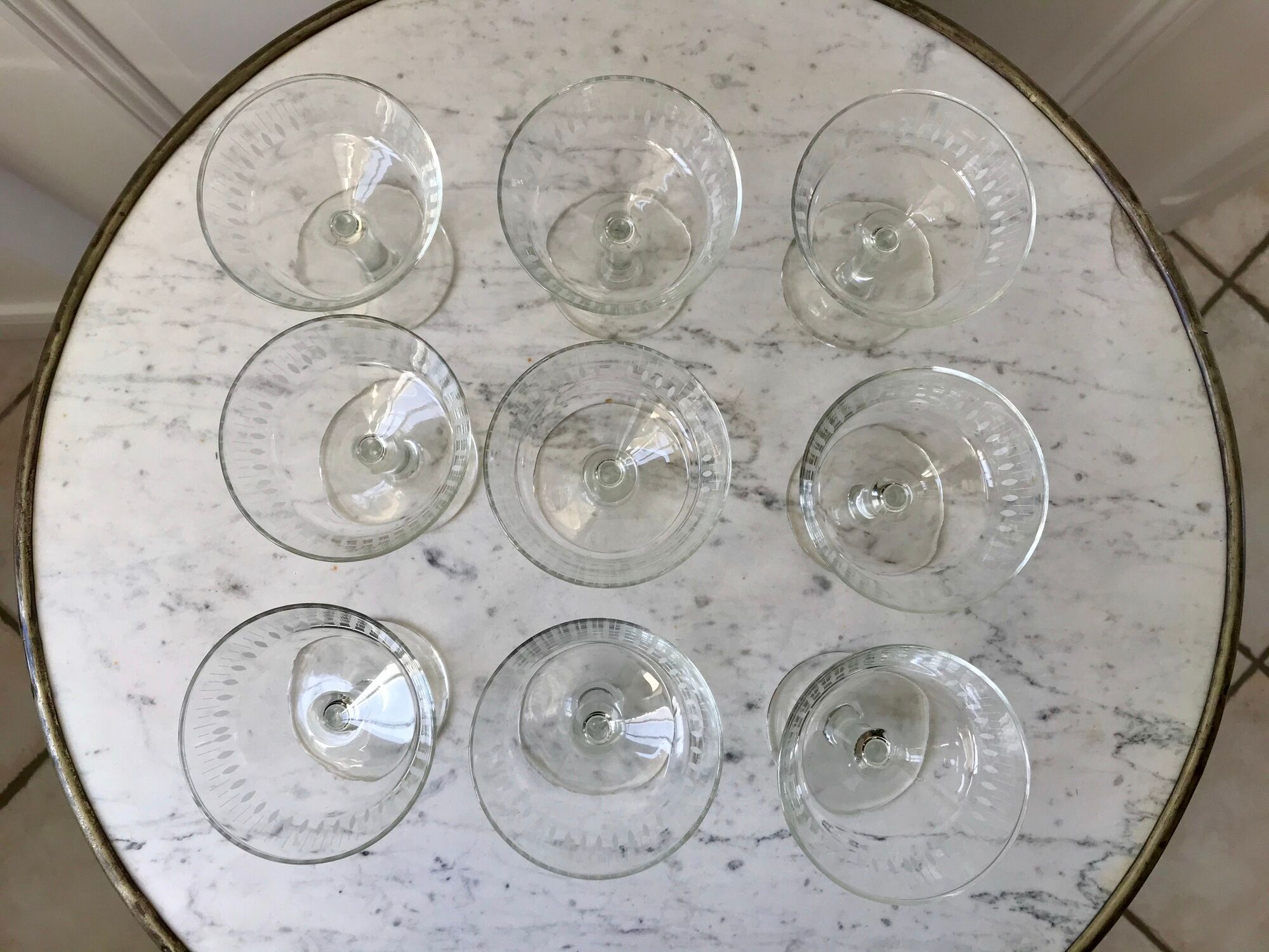 Lot de 10 coupes à champagne en verre cristallin années 50-60