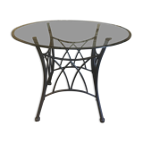 Table ronde pieds métal et verre fumée