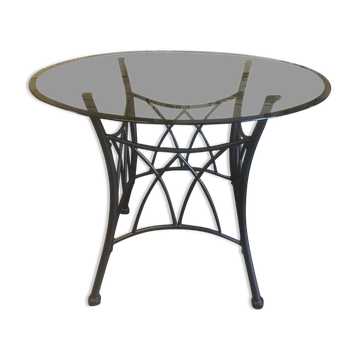 Table ronde pieds métal et verre fumée