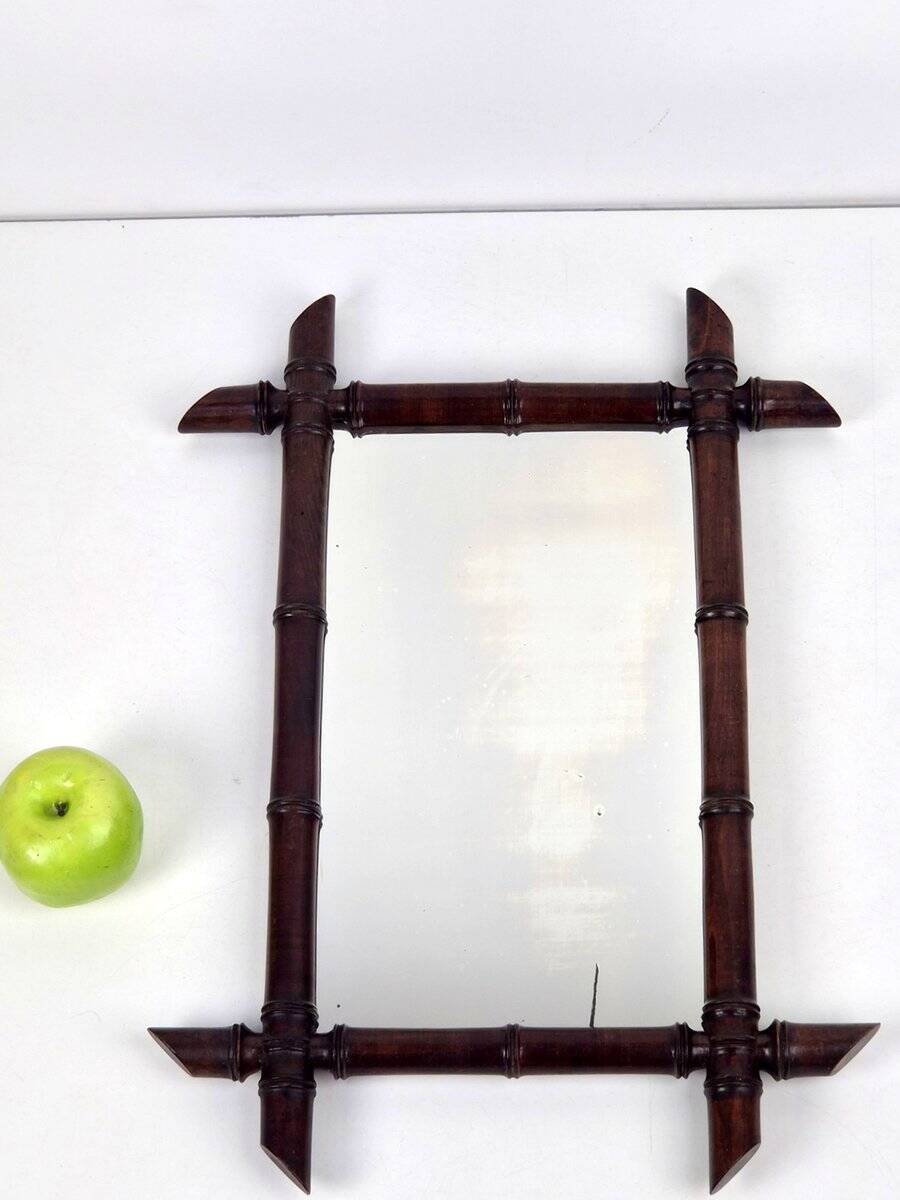 Art Nouveau Wooden Faux Bamboo Mirror, France, 1920